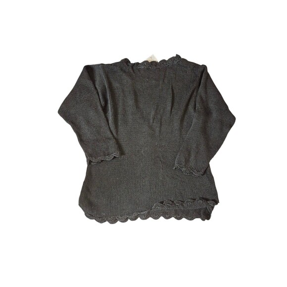 Margaret Wynn VTG Hand Loomed Sweater Boho Crochet Mother of Pearl Blk Sz O/S - Picture 5 of 9